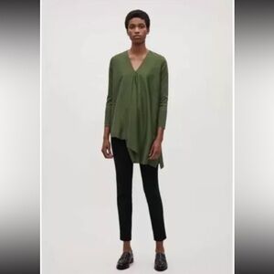 COS Blouse Tunic Top Jade Green Asymmetrical V Neck  Sz L EXCELLENT